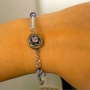 Sterling silver flower purple beaded bracelet